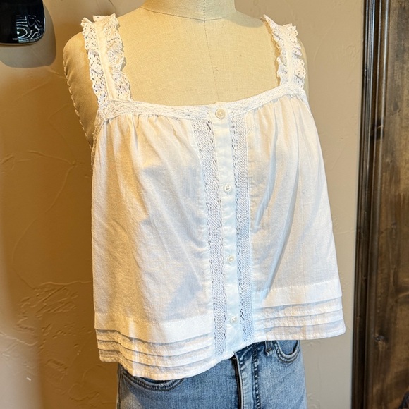 H&M Tops - H&M White Lace-Trim Button Front Camisole